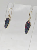 9ct Yellow Gold Opal Cooper Pedy Doublet Blue with Multi-Colours Elongated Drop Earrings