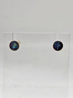 9ct Yellow Gold Opal Cooper Pedy Doublet Blue with Multi-Colours Round Bezel Set Studs Earrings - Small