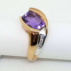 9ct Rose Gold Large Amethyst with Diamond Ring - Unusual Shape Ring