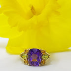 10ct Yellow Gold Stunning Amethyst, Peridot and Citrine Cluster Ring