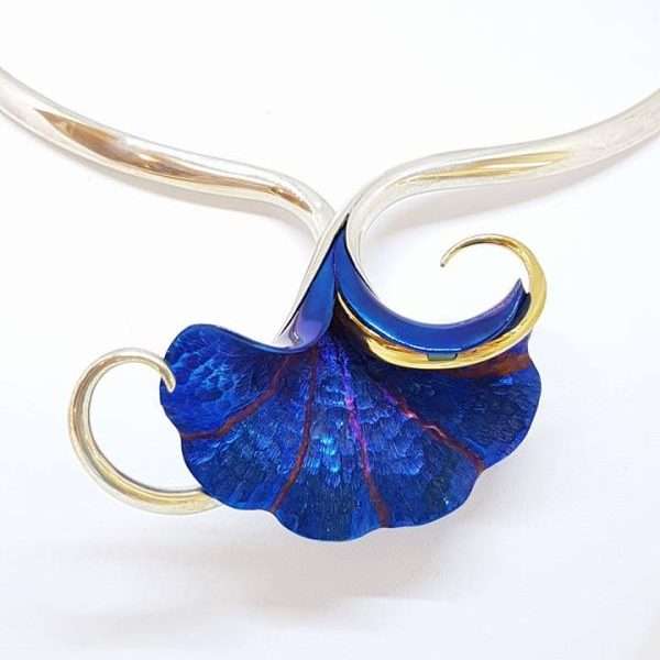 Sterling Silver Vibrant Blue Titanium Large Flower Choker Necklace