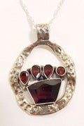 Sterling Silver Ornate Garnet Pendant on Chain - Paw Print Design
