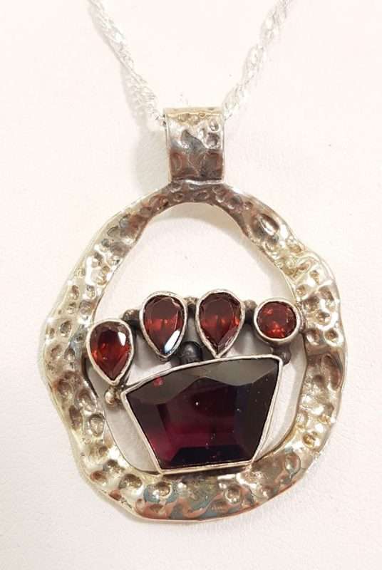 Sterling Silver Garnet Paw Print Pendant on Sterling Silver Chain