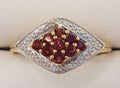 9ct Gold Marquis Shape Garnet and Diamond Cluster Ring