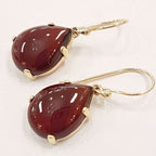 9ct Gold Cabochon Cut Garnet Drop Earrings - Teardrop Shape