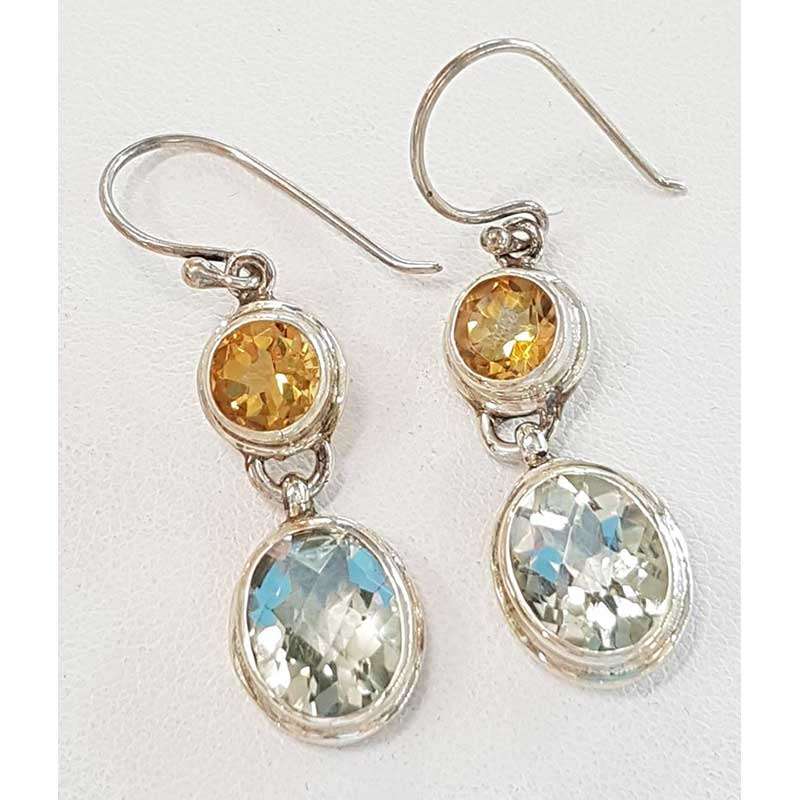 Sterling Silver Green Amethyst / Prasiolite &amp; Citrine Earrings