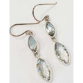 Sterling Silver Green Amethyst / Prasiolite Earrings - Long Drop Marquis Shape