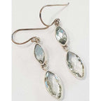 Sterling Silver Green Amethyst / Prasiolite Earrings - Long Drop Marquis Shape