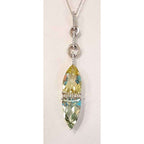 9ct White Gold Green Amethyst / Prasiolite , Citrine and Diamond Pendant on White Gold Chain