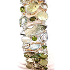 Sterling Silver Green Amethyst / Prasiolite, Prehnite, Pearl and Peridot Wide Bracelet