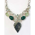 Sterling Silver Green Amethyst / Prasiolite , Prehnite, Chrysopraise and Amphibolite Large Cluster Necklace