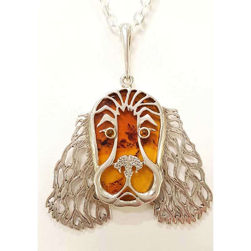 Sterling Silver Amber Large Ornate Dog Pendant on Chain