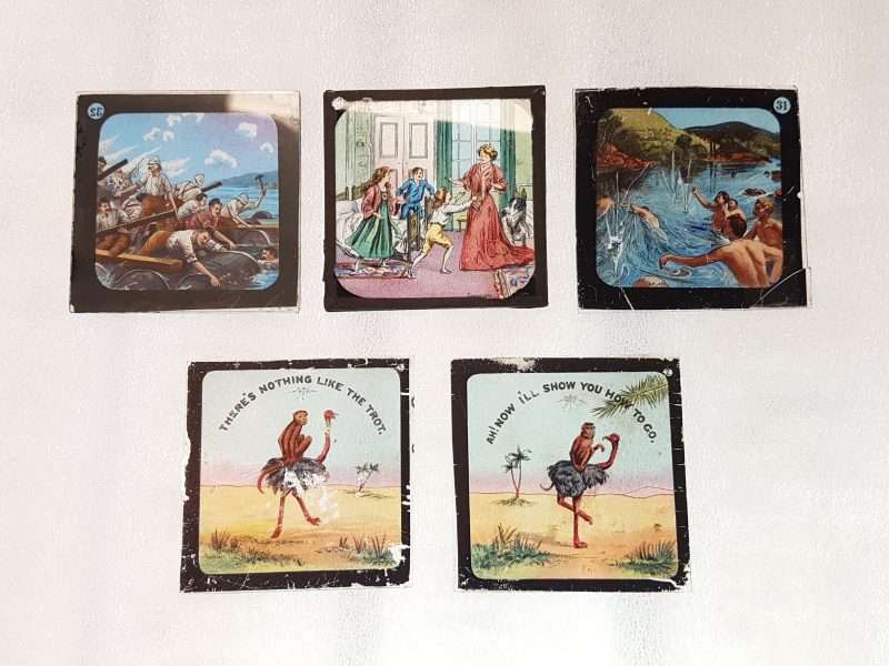 Assorted set of 5 Glass slides. All with Different motifs .