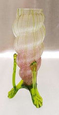 Victorian Glass Vase. Tall Shell on green leaf footed base. Frosted . 22cm High