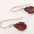 Sterling Silver Teardrop / Pear Shape Garnet Drop Earrings