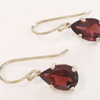 Sterling Silver Teardrop / Pear Shape Garnet Drop Earrings