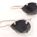 Sterling Silver Large Faceted Onyx Teardrop / Pear Shape Drop Earrings