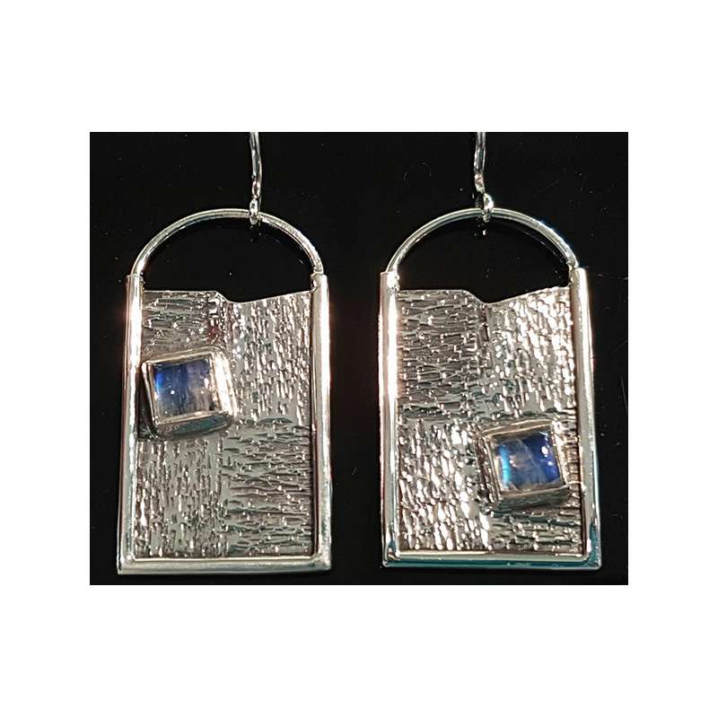 Sterling Silver Large Rectangular Moonstone Earrings - 2 Different Styles Available