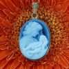 14ct Gold Blue Agate Oval Cameo Mother & Child Pendant on 9ct Chain