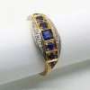 9ct gold ring square blue sapphire with 6 round sapphires & diamonds