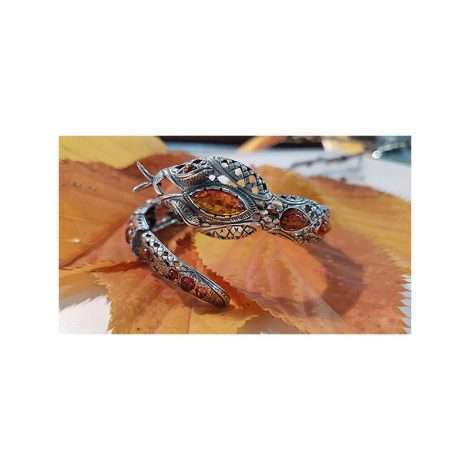stirling silver snake bangle inset with amber decoration