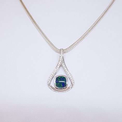 Sterling Silver opal triplet with CZ's pendant on Sterling Silver Chain