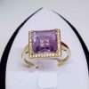 9ct Gold Square Ring Large Square cut Amethyst surrounded by small diamonds