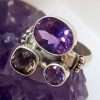 Sterling Silver Amethyst and Smokey Quartz Cluster Ring