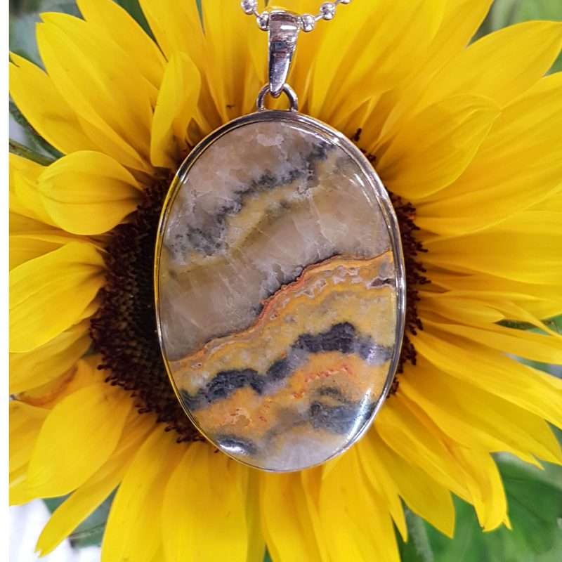 20180625_130104A Sterling Silver Bumble Bee Jasper Large Oval Pendant on Chain