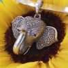 Sterling Silver Marcasite & Garnet Large Elephant Head Enhancer Pendant on Thick Silver Choker Chain / Necklace