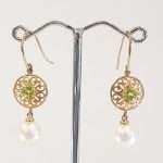 9ct gold peridot and pearl drop earrings