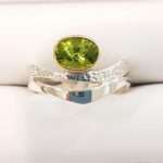 Sterling Silver and Gold Plated ring - oval faceted peridot contemporary design