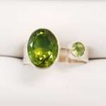 Sterling silver large oval and small round peridot contemporary ring