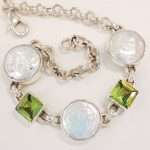 sterling silver peridot and pearl bracelet