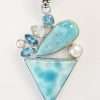 Sterling Silver Larimar, Topaz, Clear Quartz and Pearl Pendant on Sterling Silver Chain
