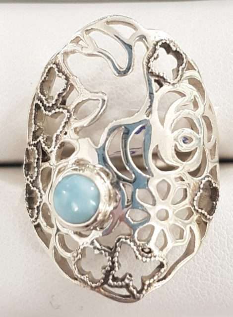 Larimar and Silver flower ring