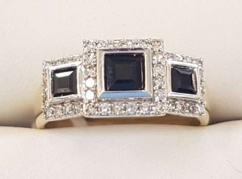 Triple sapphire and diamond ring