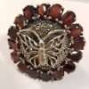 Sterling Silver Very Large Round Butterfly Marcasite & Garnet Cluster Ring