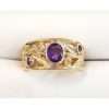 9ct Yellow Gold Filigree Ring featuring Three Amethysts in Ornate Setting - Wide Band
