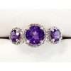 9ct White Gold Three Round Amethyst surrounded by Diamonds Trilogy Ring