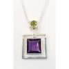 Sterling Silver Square Amethyst with Green Peridot Square Pendant on Chain