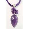 Sterling Silver Large Faceted and Cluster Amethyst Pendant on Amethyst Bead Chain