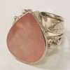 Sterling Silver Large Teardrop Shape Ornate Leaf Design Rose Quartz Ring