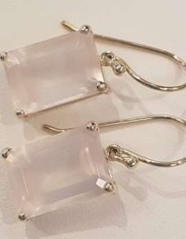 Sterling Silver Faceted Rose Quartz Rectangular Drop Earrings