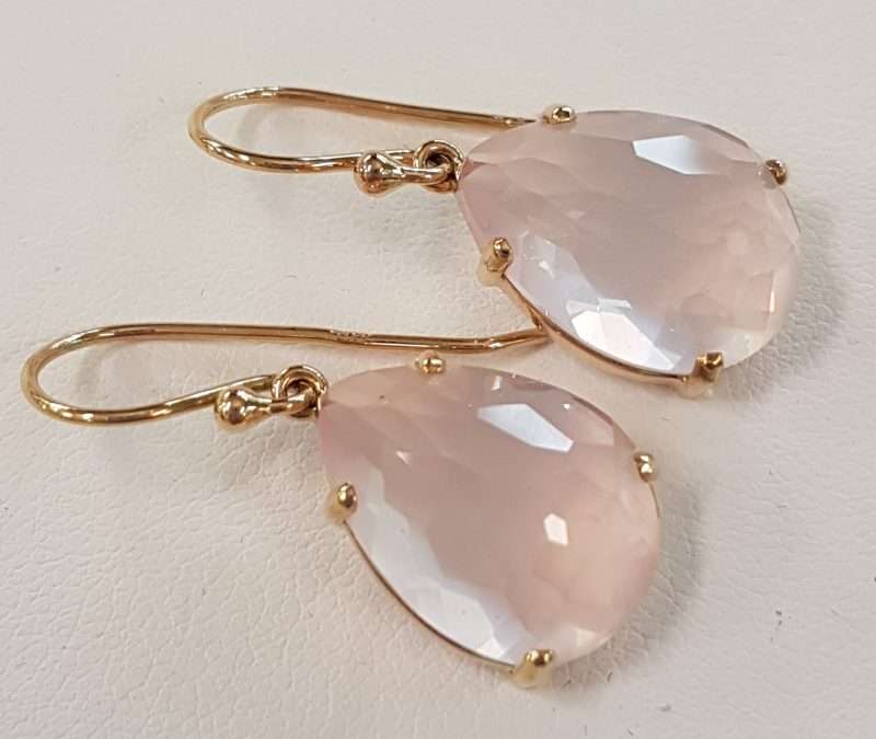 9ct Yellow Gold Faceted Rose Quartz Teardrop Shape Drop Earrings