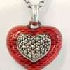 Sterling Silver Marcasite Red Enamel Heart Pendant on Sterling Silver Chain