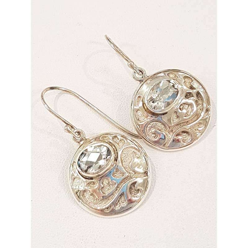 Sterling Silver Green Amethyst Earrings - Round