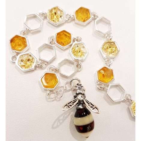 Sterling Silver and Amber Bee Bracelet
