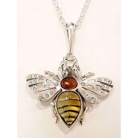 Sterling Silver and Amber Bee Pendant on Sterling Silver Chain