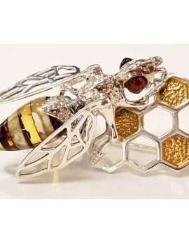 Sterling Silver and Amber Bee Brooch